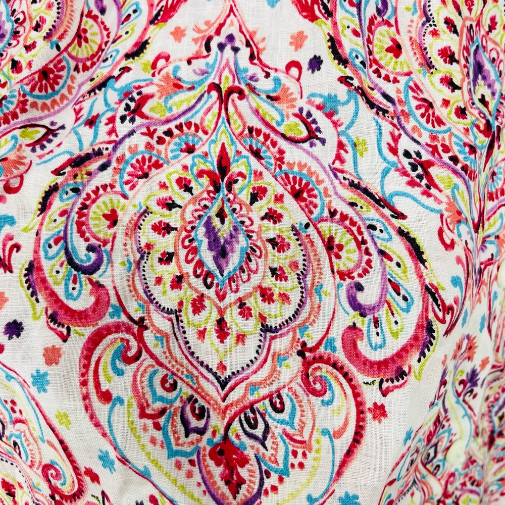 Chico’s Paisley Print No-Iron 100% Linen Tunic Top Button Shirt Size 3, XL, 1X - Picture 11 of 14